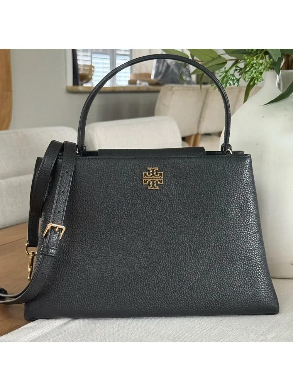 700+! New Tory Burch Britten Black Leather Satchel